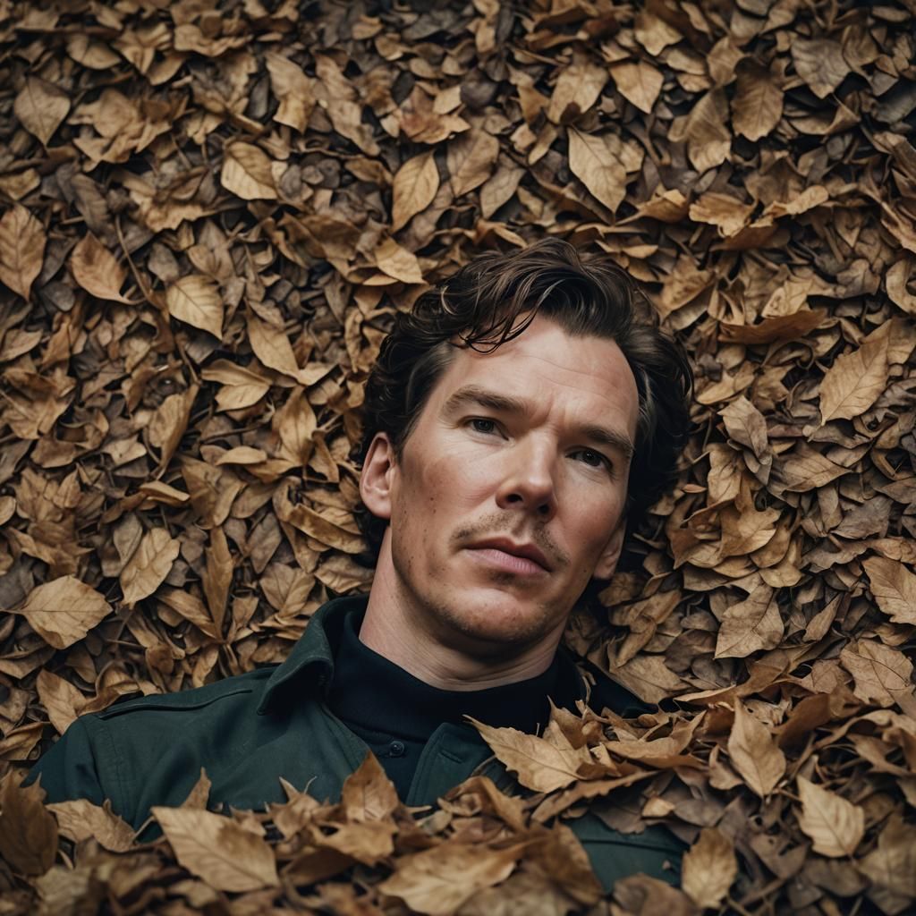 Benedict Cumberbatch Portrait in Dry Leaves