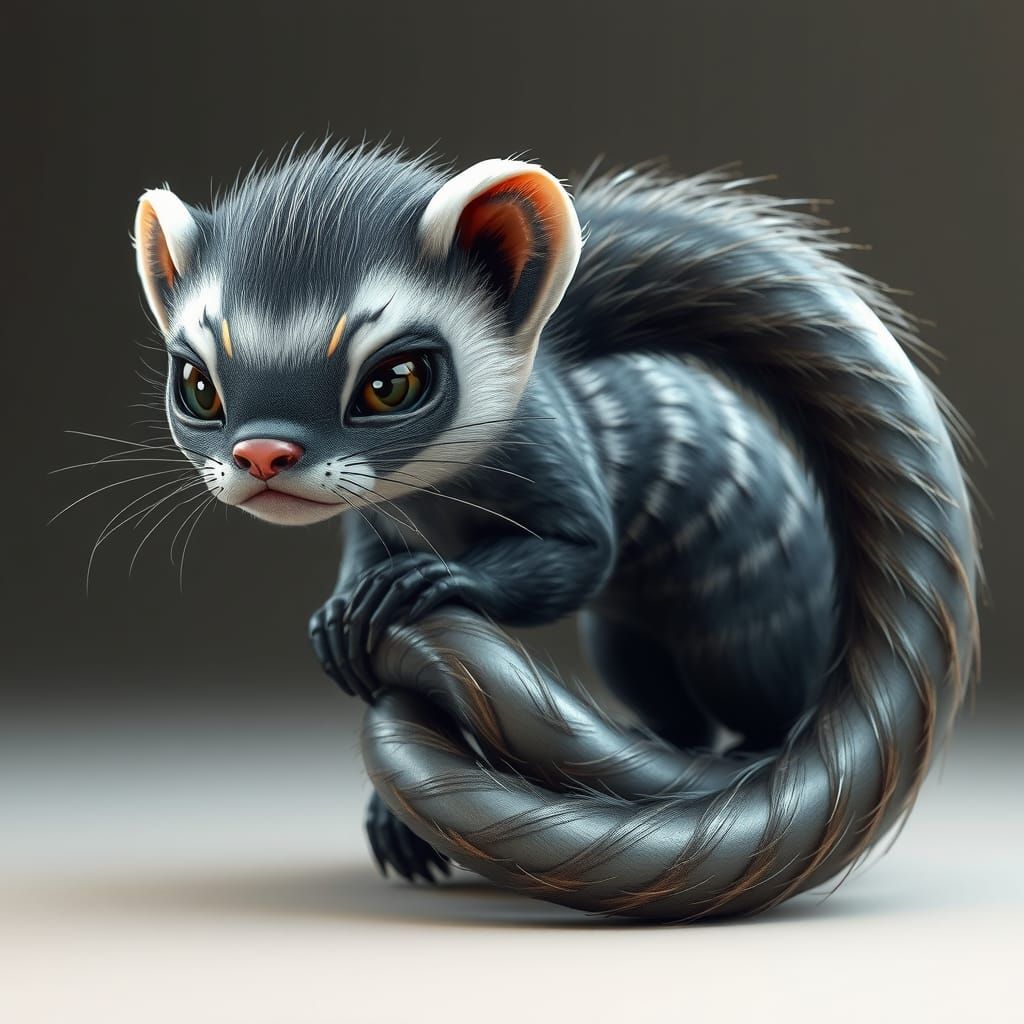 Cyberpunk Ferret-Like Creature with Metallic Body