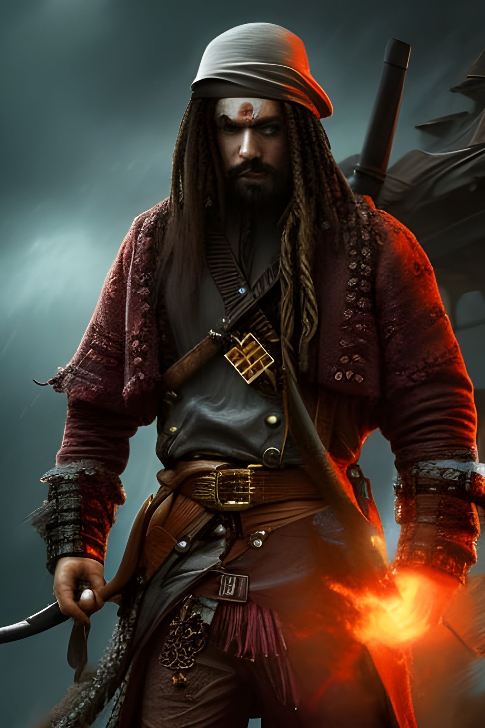 Zombie Pirate Deckhand in Stormy Seas