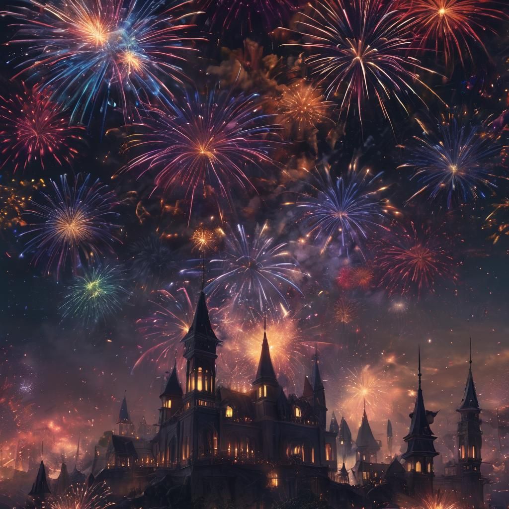 Colorful Fireworks Display in Detailed Digital Painting