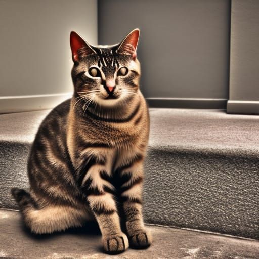 Hyperrealistic Cat Tour Guide in Atmospheric Lighting