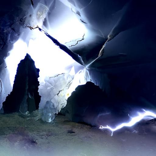 Lightning Storm Illuminates Crystal Cave Interior