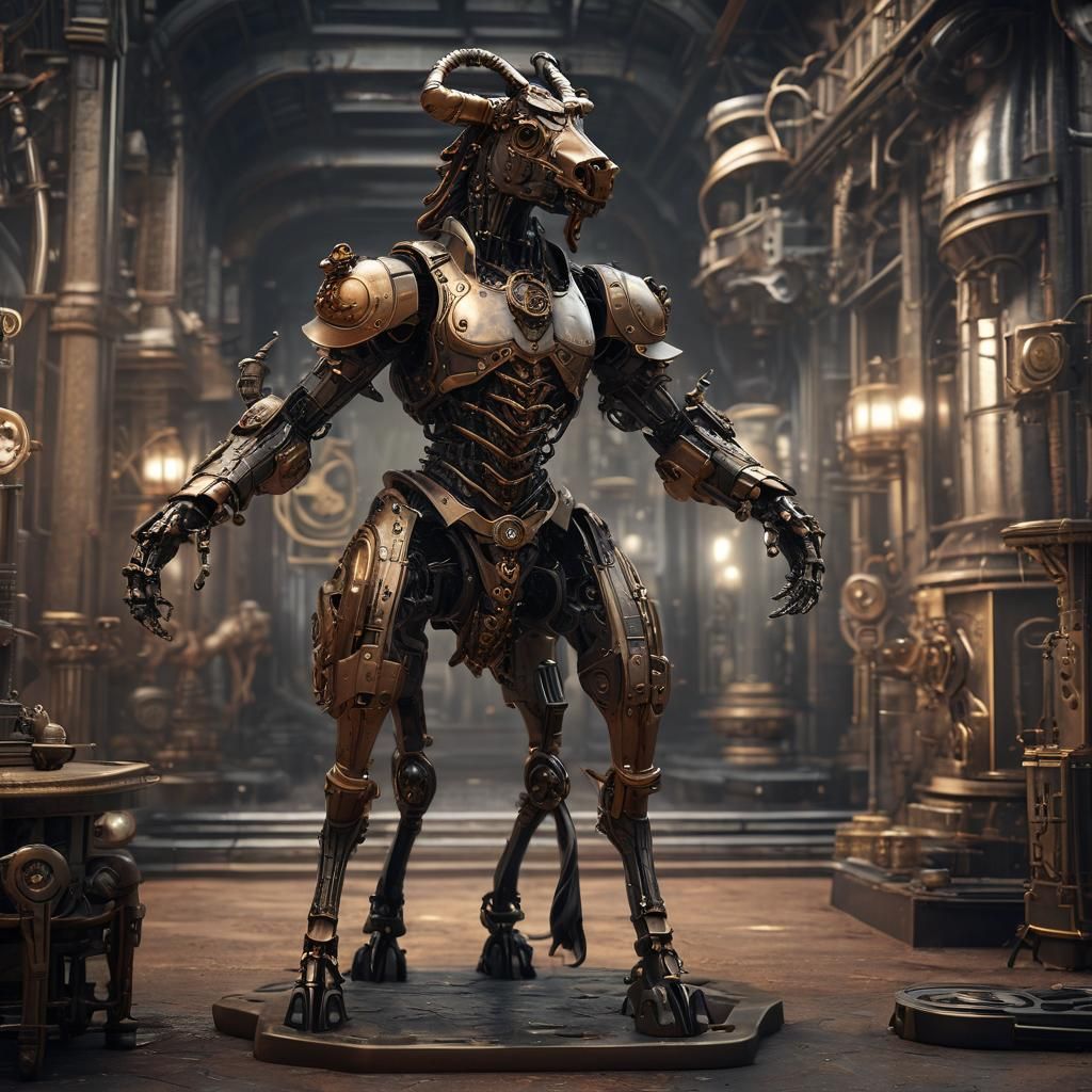 Steampunk Centaur Statue with Intricate Mech Details