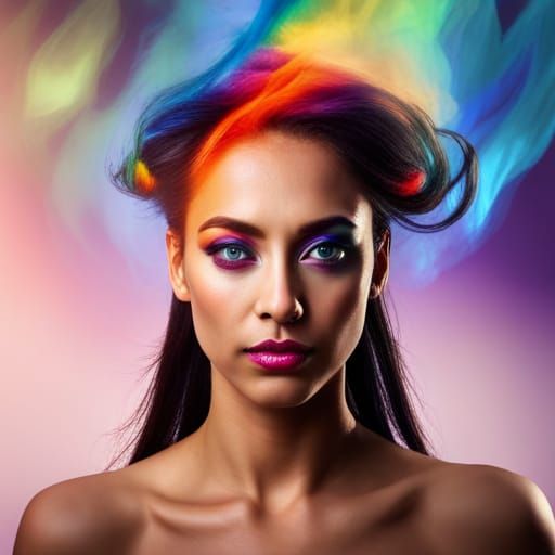 Stunning Woman Emitting Rainbow Smoke, Professional Photogra...