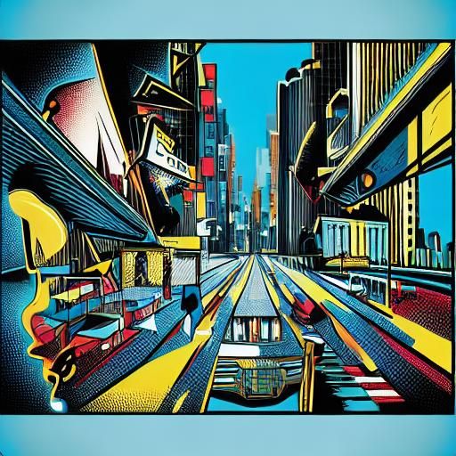 Pop art illustration. Medium shot. A person reaches into empty pockets. Low angle shot. Comic book style shading. Bright...