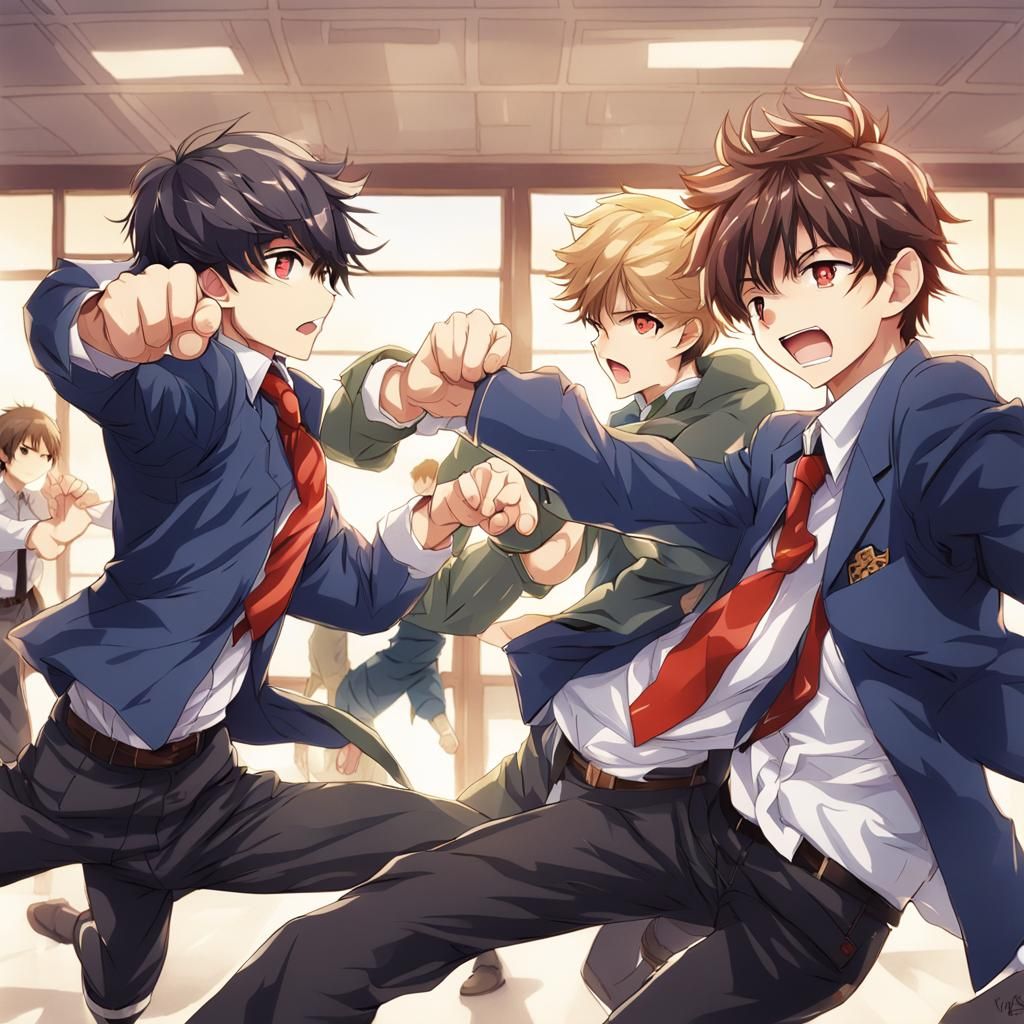 Boys Fighting in Classroom: Anime Style