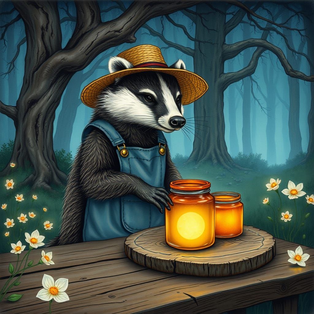 Badger Makes Jam in Enchanted Forest Glade