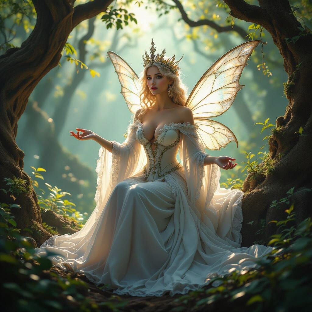 Fairy Queen in Mystic Forest, Photorealistic Surrealism