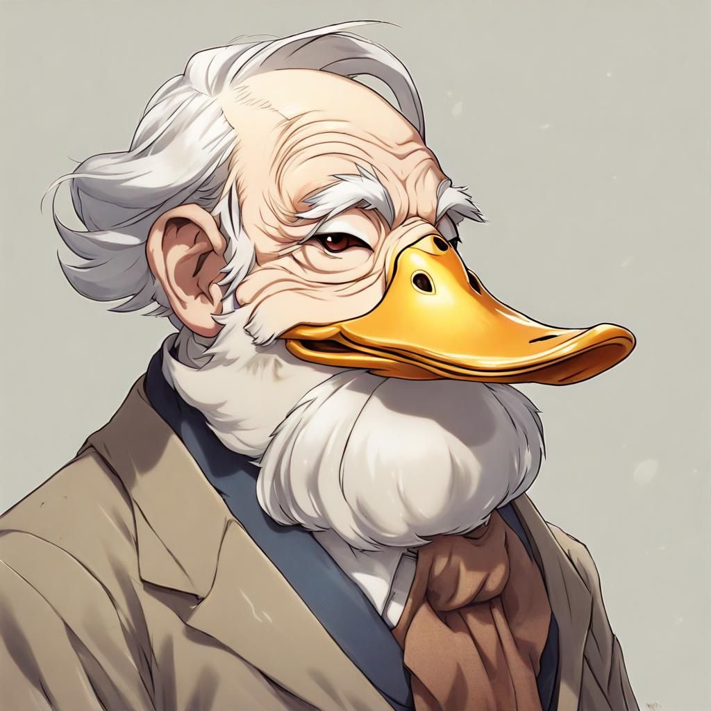 Duck Resembling Old Man in Anime Style