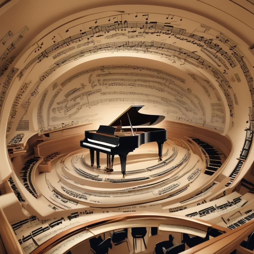 Orchestra Inside Piano with Music Notes