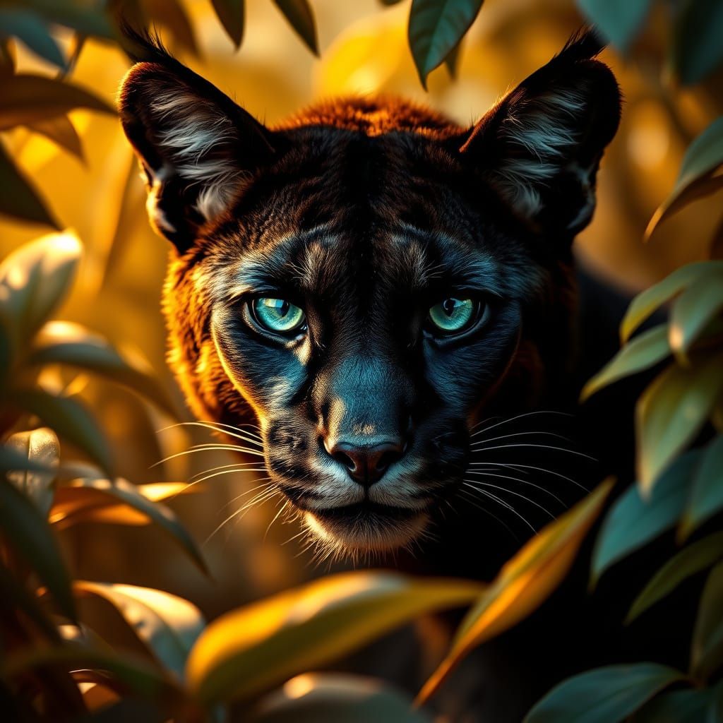Puma in Silk Jungle, Hyperrealistic Rendering