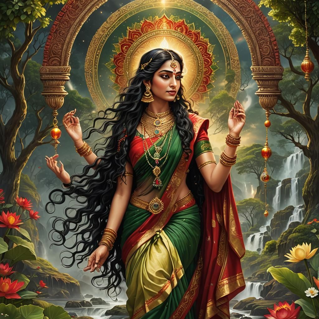 Hindu Mother Goddess with Cosmic Elements