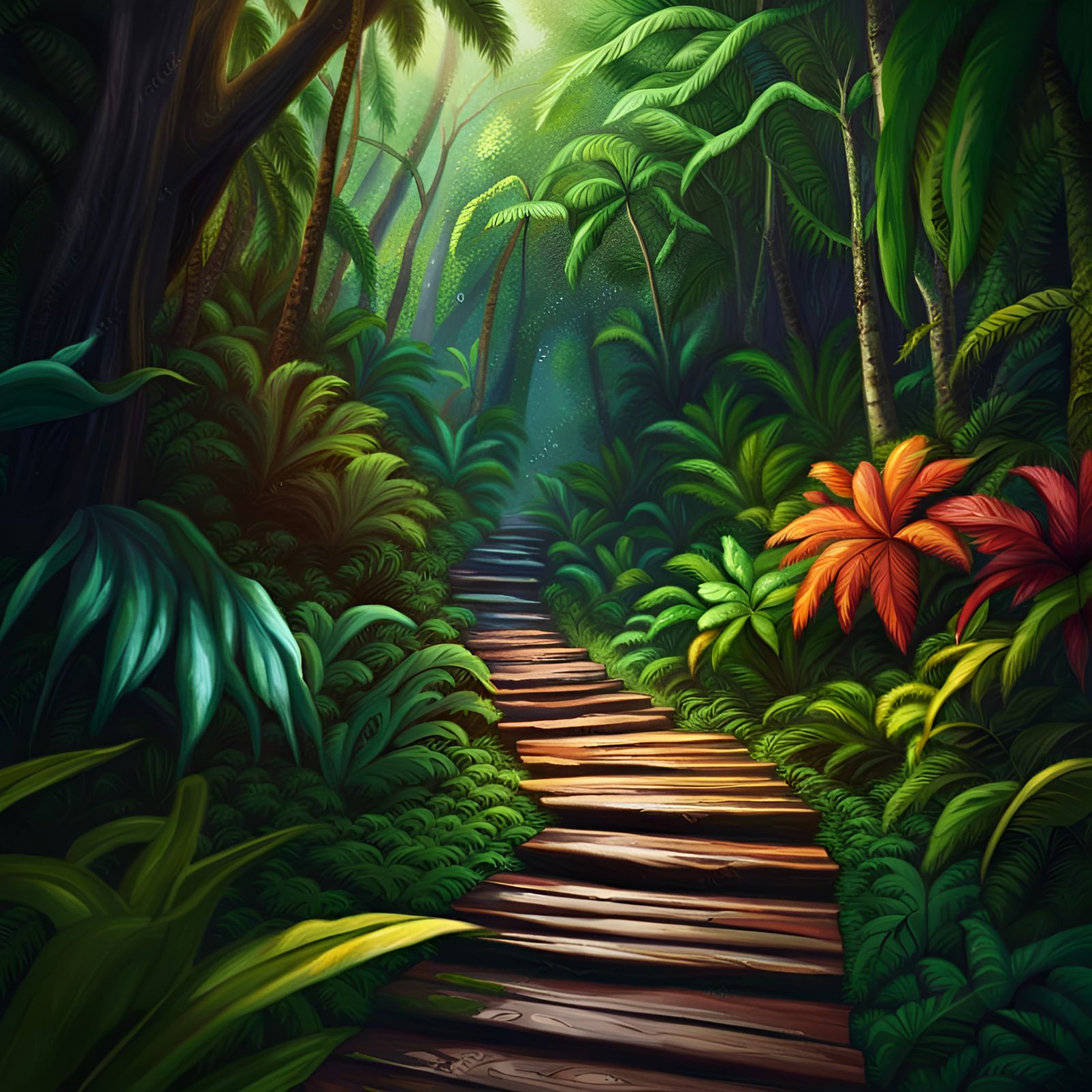 Lush Rainforest Pathway to a Tropical Beach