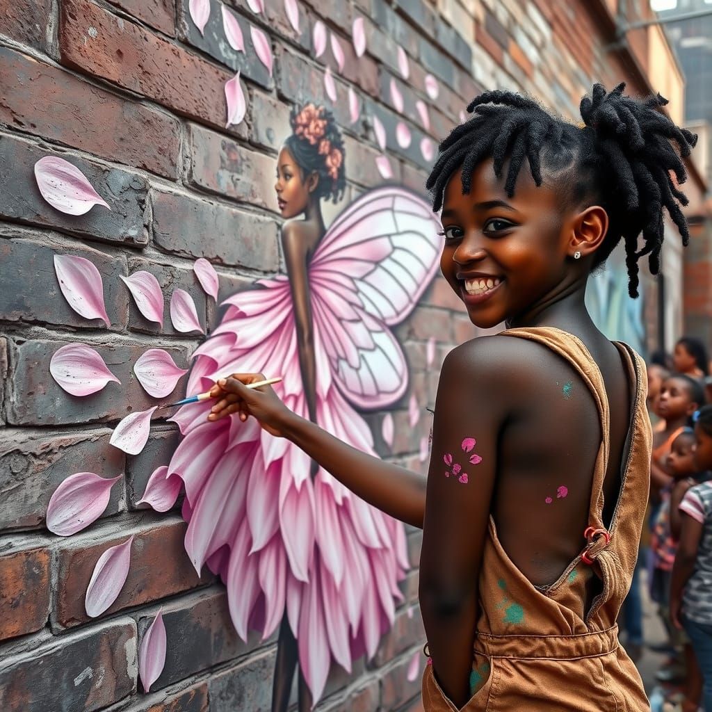 Vibrant Mural of African Elf Princess in Urban Metropolis