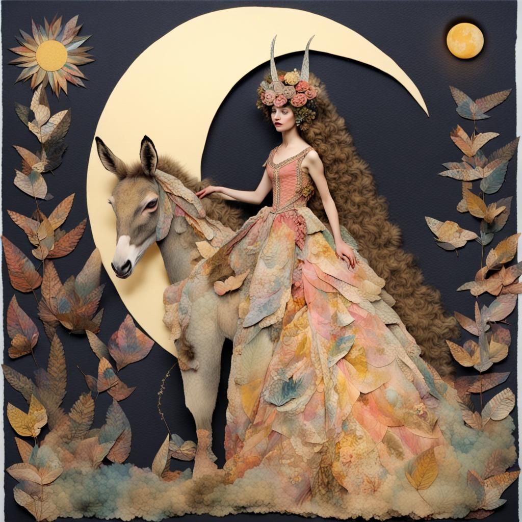 Princess in Moon Gown: Colorful Paper Collage