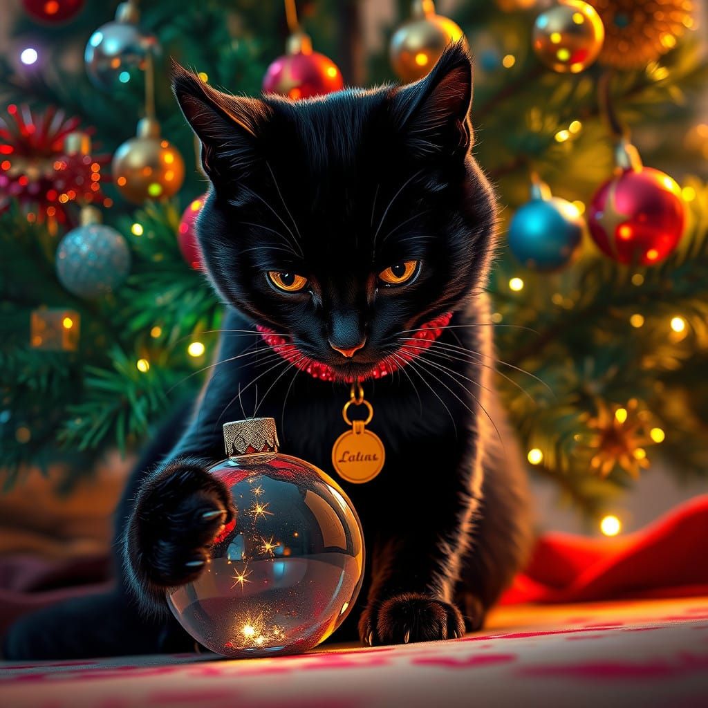 Cozy Christmas Cat in Sparkling Holiday Wonderland