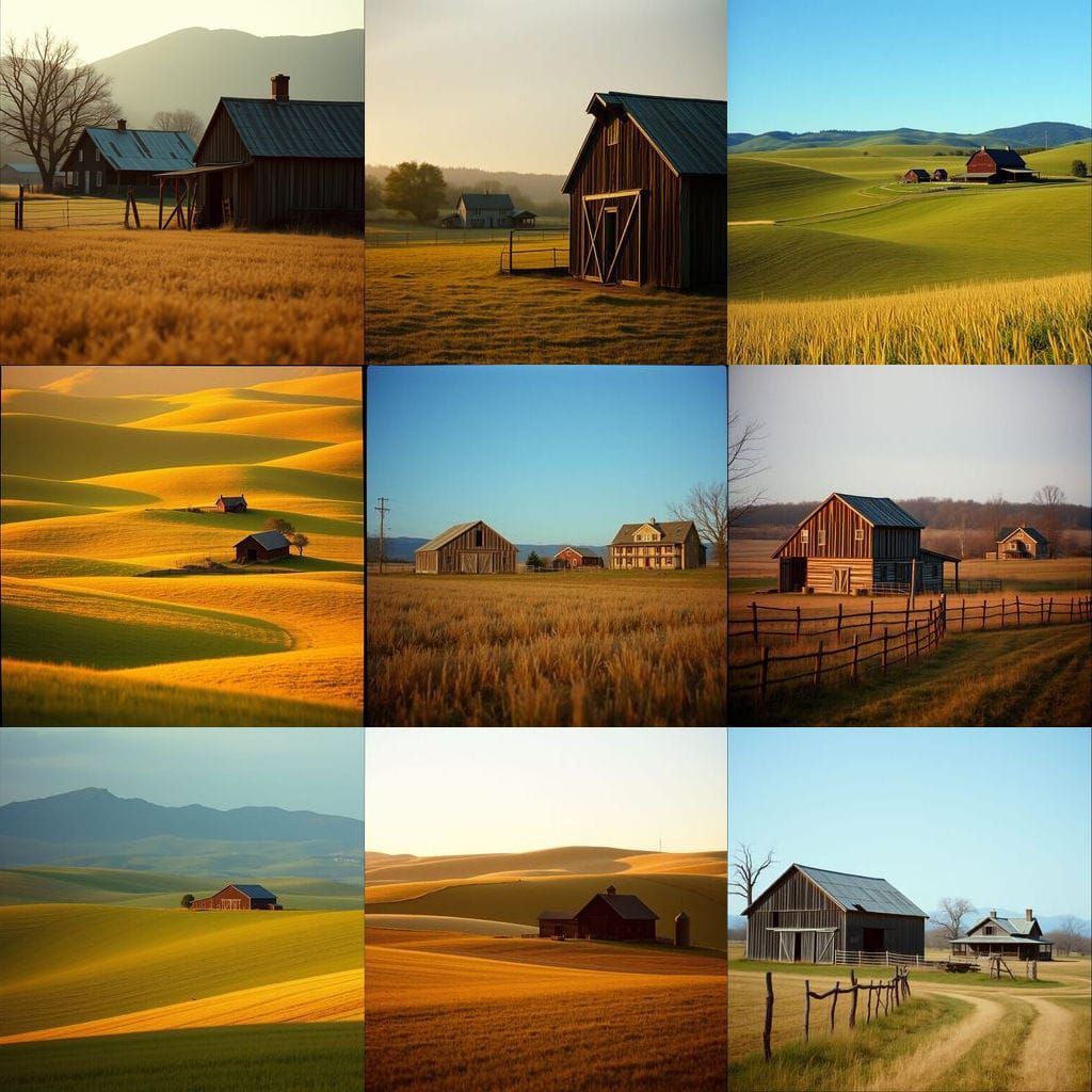 Epic Cinematic Farm Landscape with Barn and House