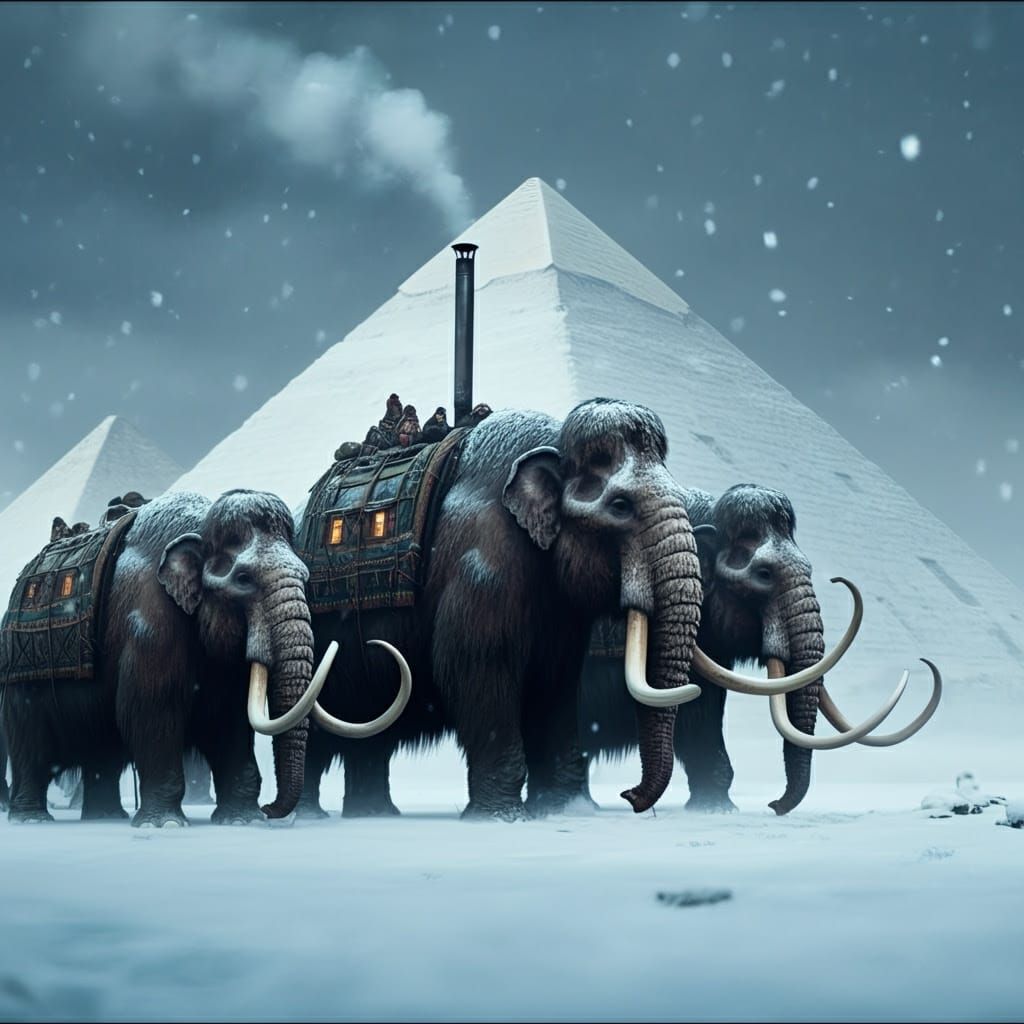 Egyptian Pyramids in Winter Wonderland: Cinematic Film Still