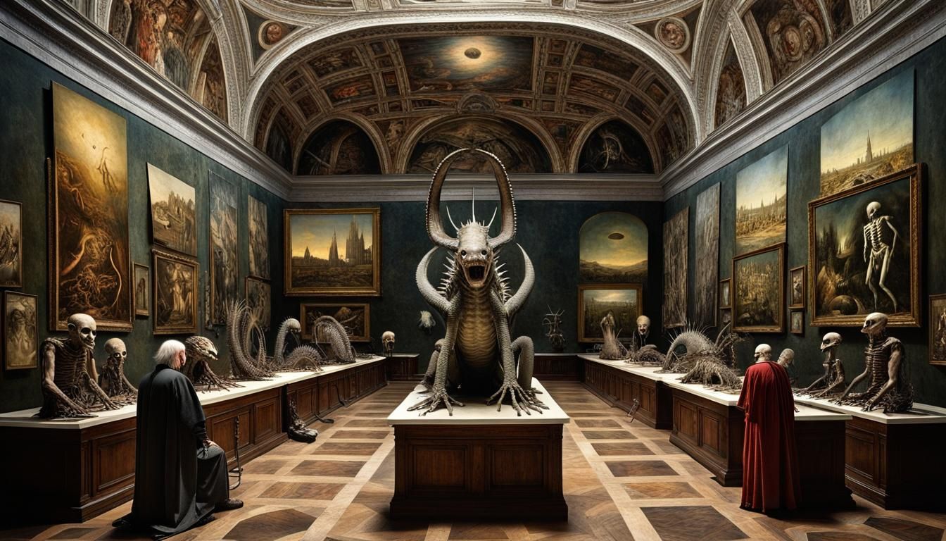 Surreal Reptilian Conspiracy at the Vatican as Oil Painting