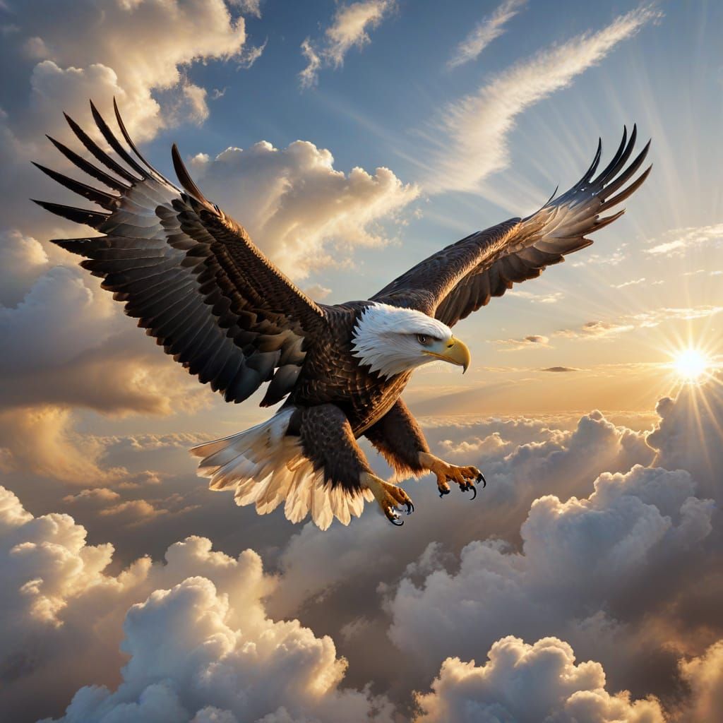 Majestic Eagle Soaring Through Sunlit Sky