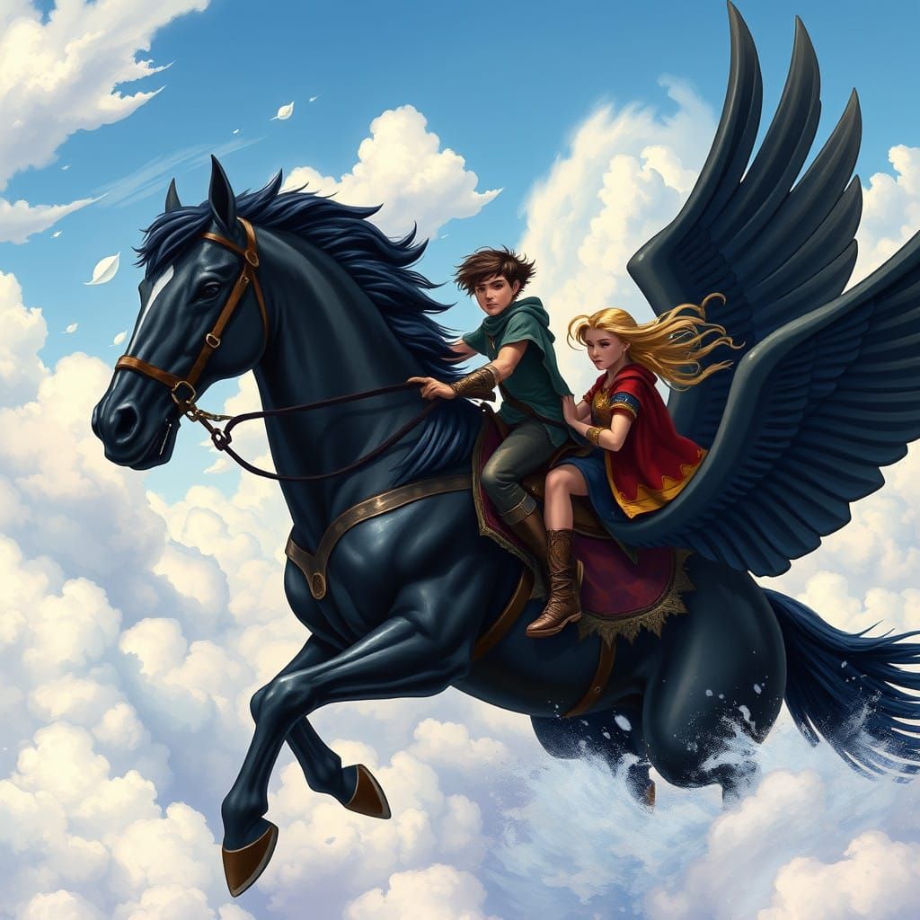 Percy Jackson Soars Through Whimsical Clouds on Majestic Fly...