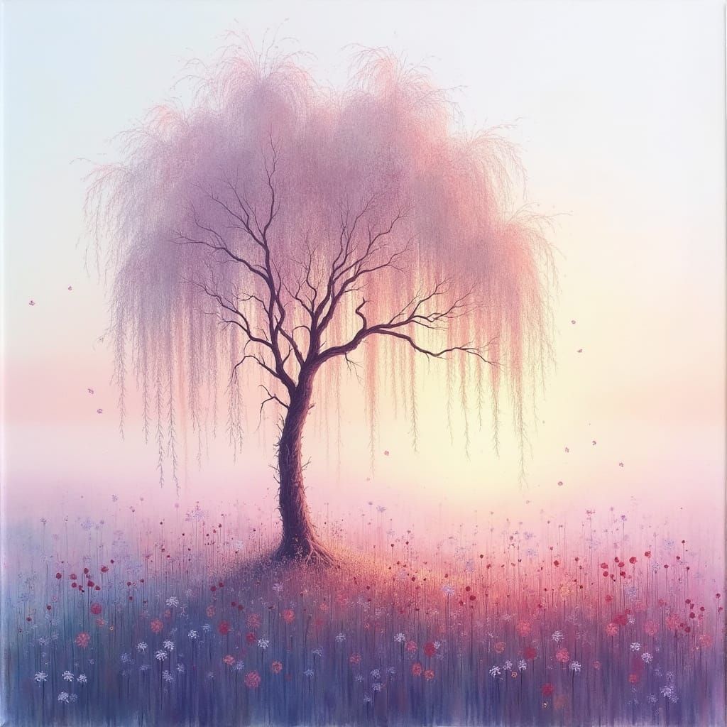 Ethereal Weeping Willow in Impressionistic Landscape