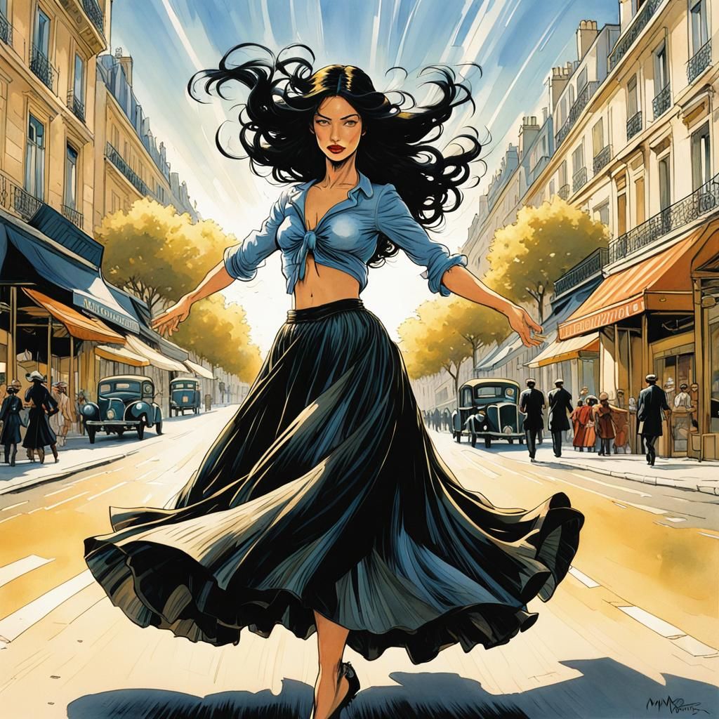 Girl Struggles with Wind, Milo Manara Style