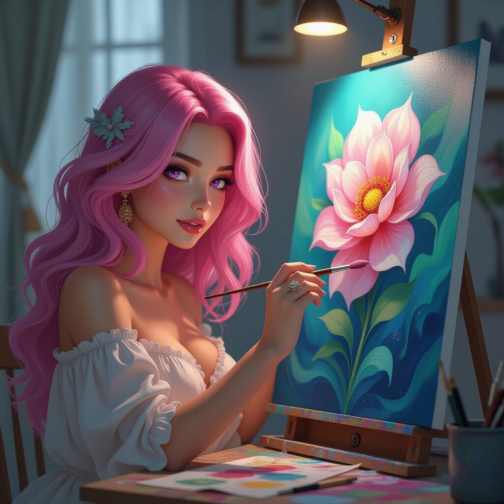 Pink Haired Woman Paints Living Art in Alcohol Ink Style