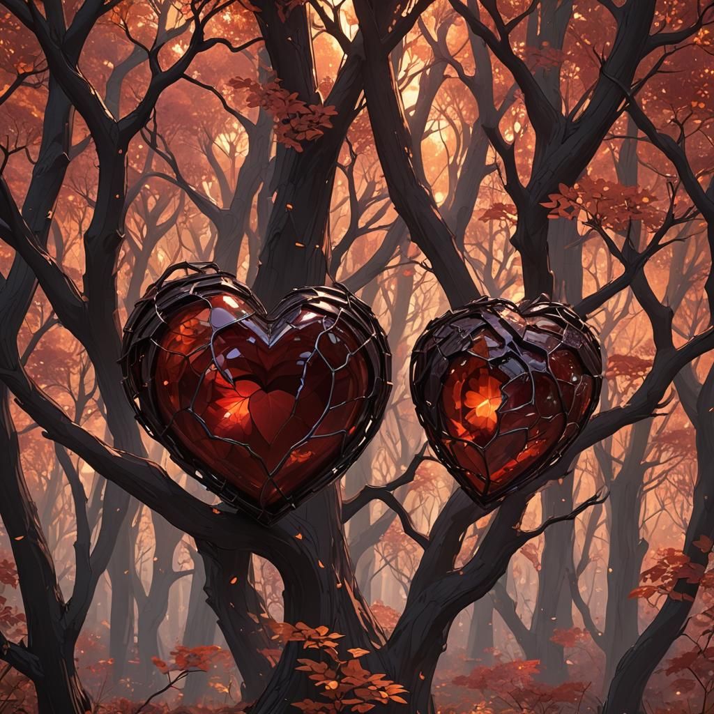 Giant Garnet Heart with Copper Veins in Anime Style