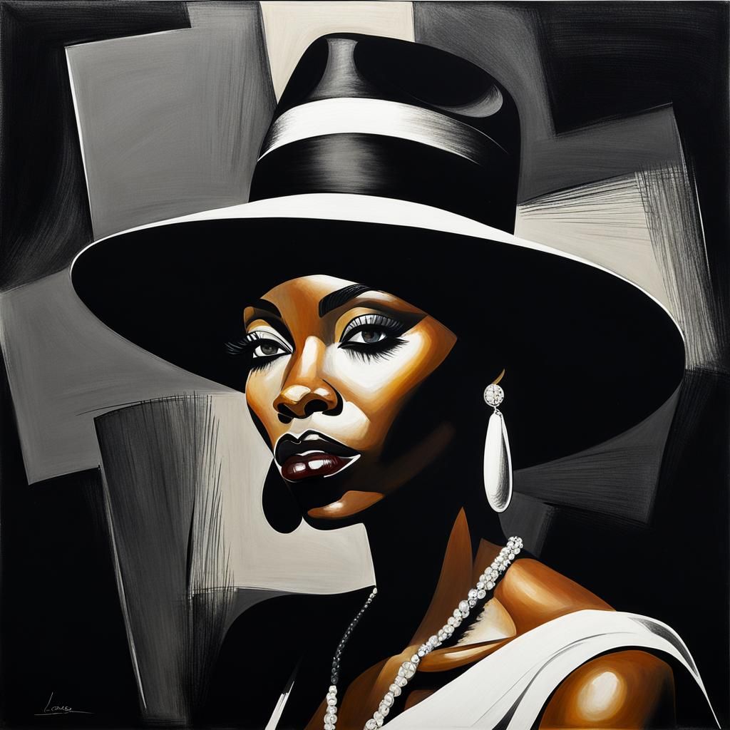 Black Woman with Hat in Abstract Style