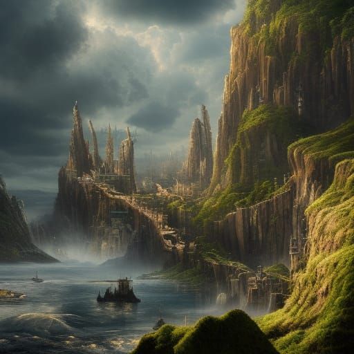 Organic Cityscape Seascape: Detailed Digital Matte Painting
