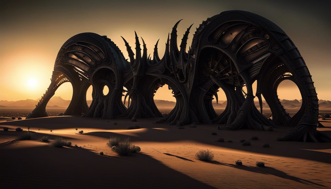 Alien Structure Silhouette in Giger and Bilal Style