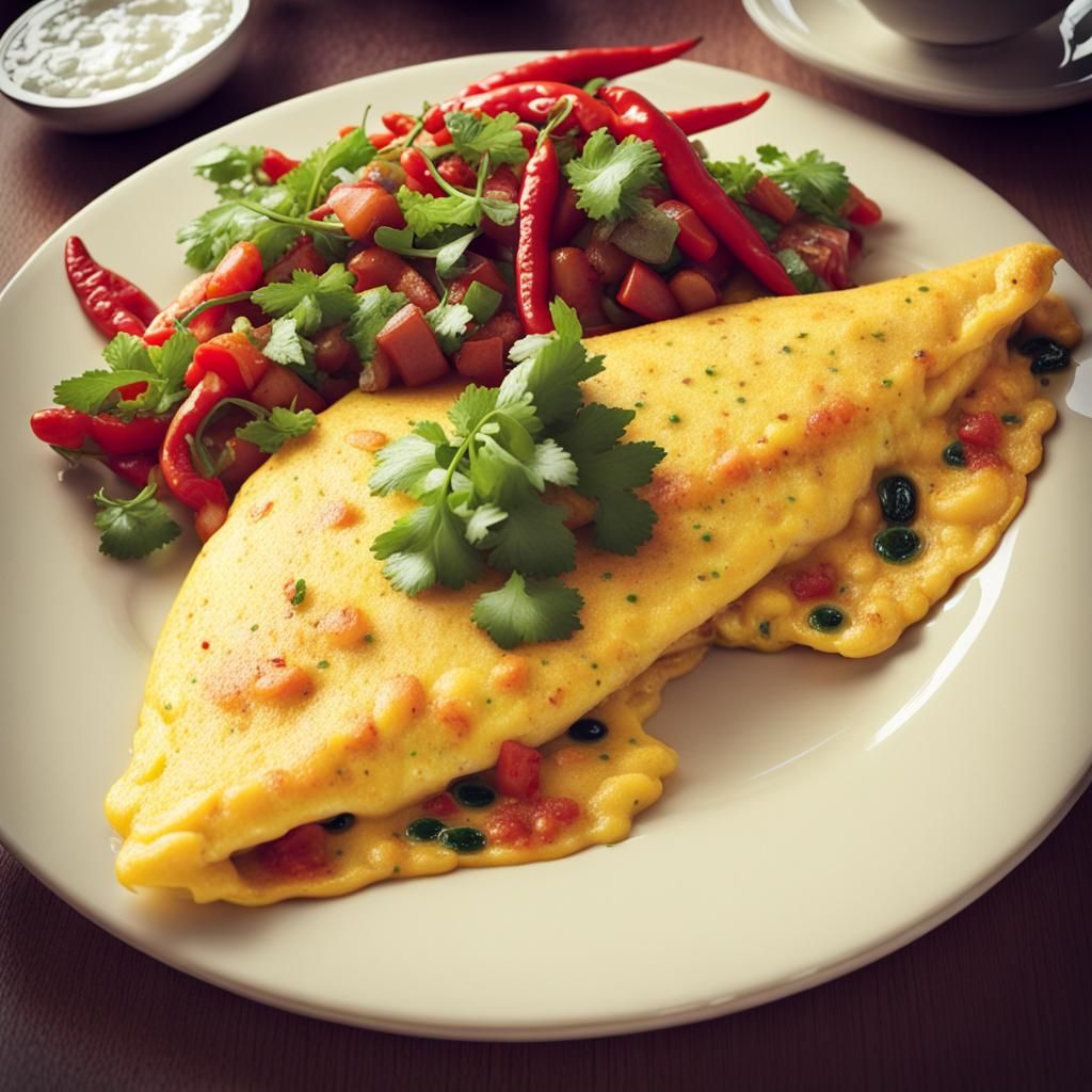 Delicious Omelet Topped with Salsa and Queso