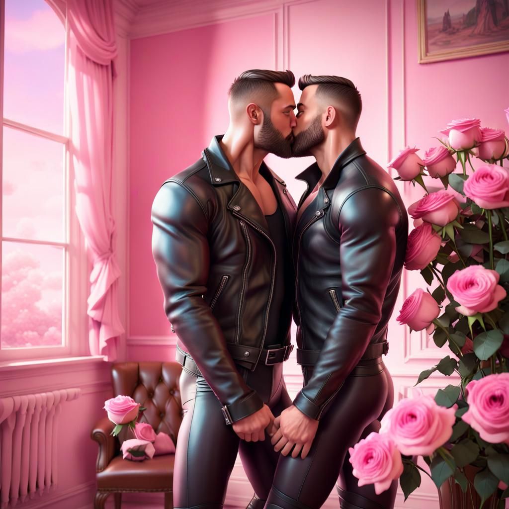Gay couple kissing passionately