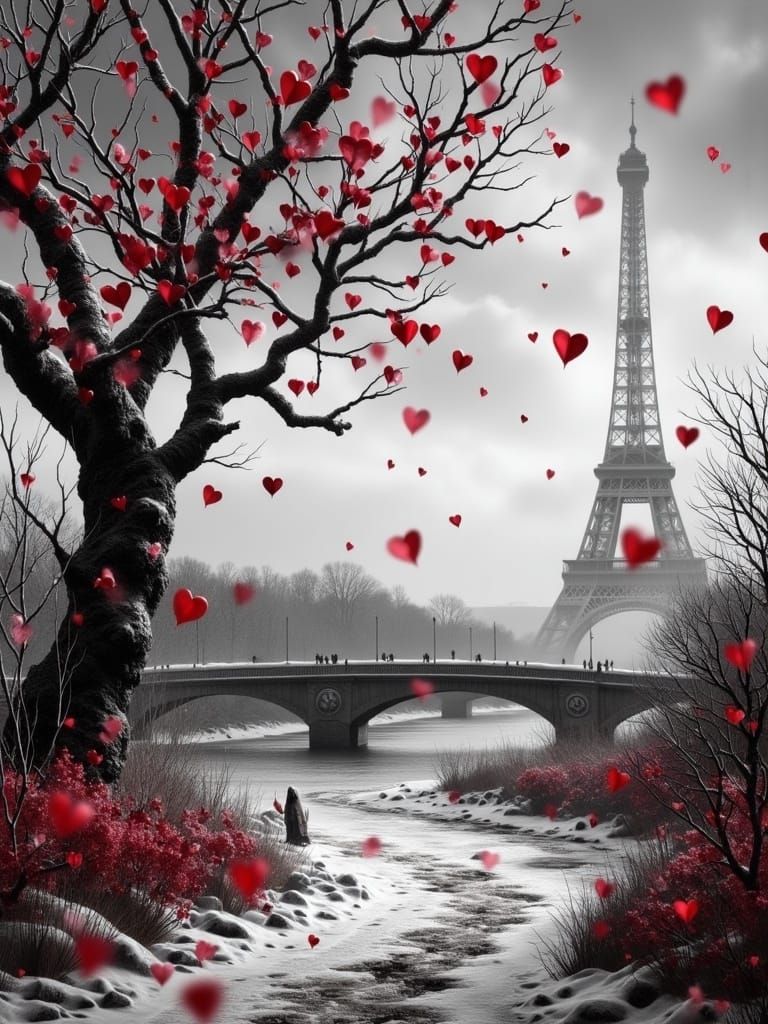 Eiffel Tower in Monochromatic Noir Landscape