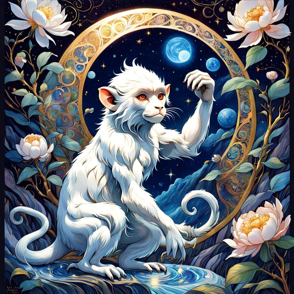 Opalescent Water Monkey in Art Nouveau Style