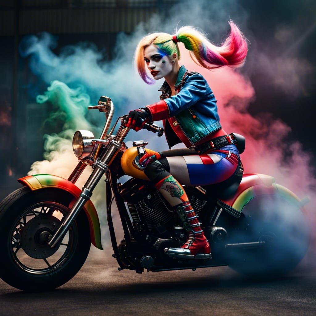 Harley Quinn Rides a Motorbike in Hyperreal Detail