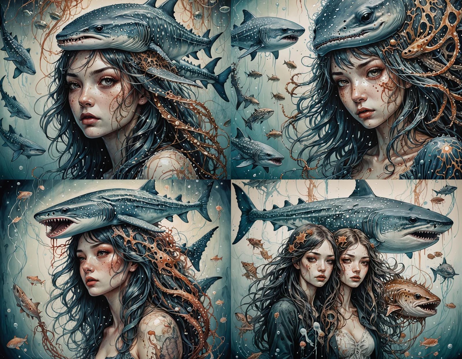 Horrific Jellyfish Hybrid in Mixed Media Style