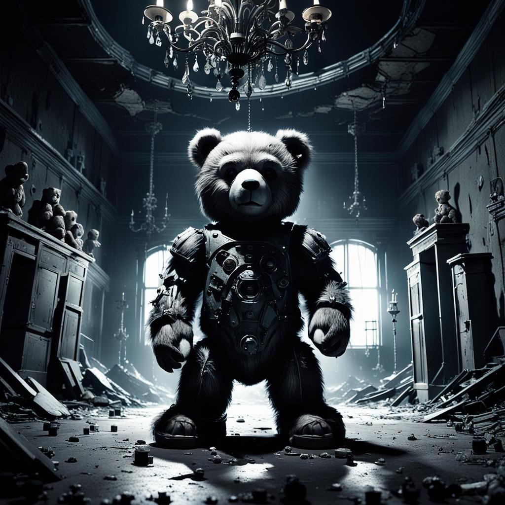 Menacing Teddy Bear in Abandoned Nursery, Digital Painting