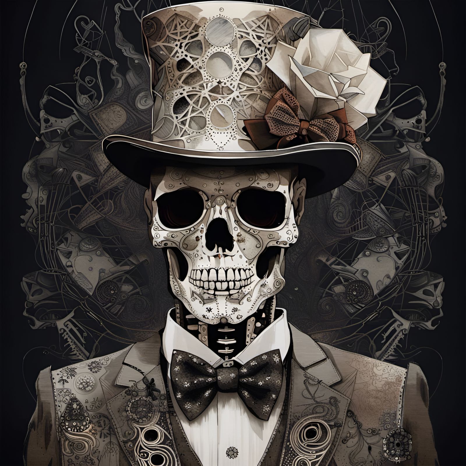 Steampunk Tribal Skeleton Portrait with Constellations