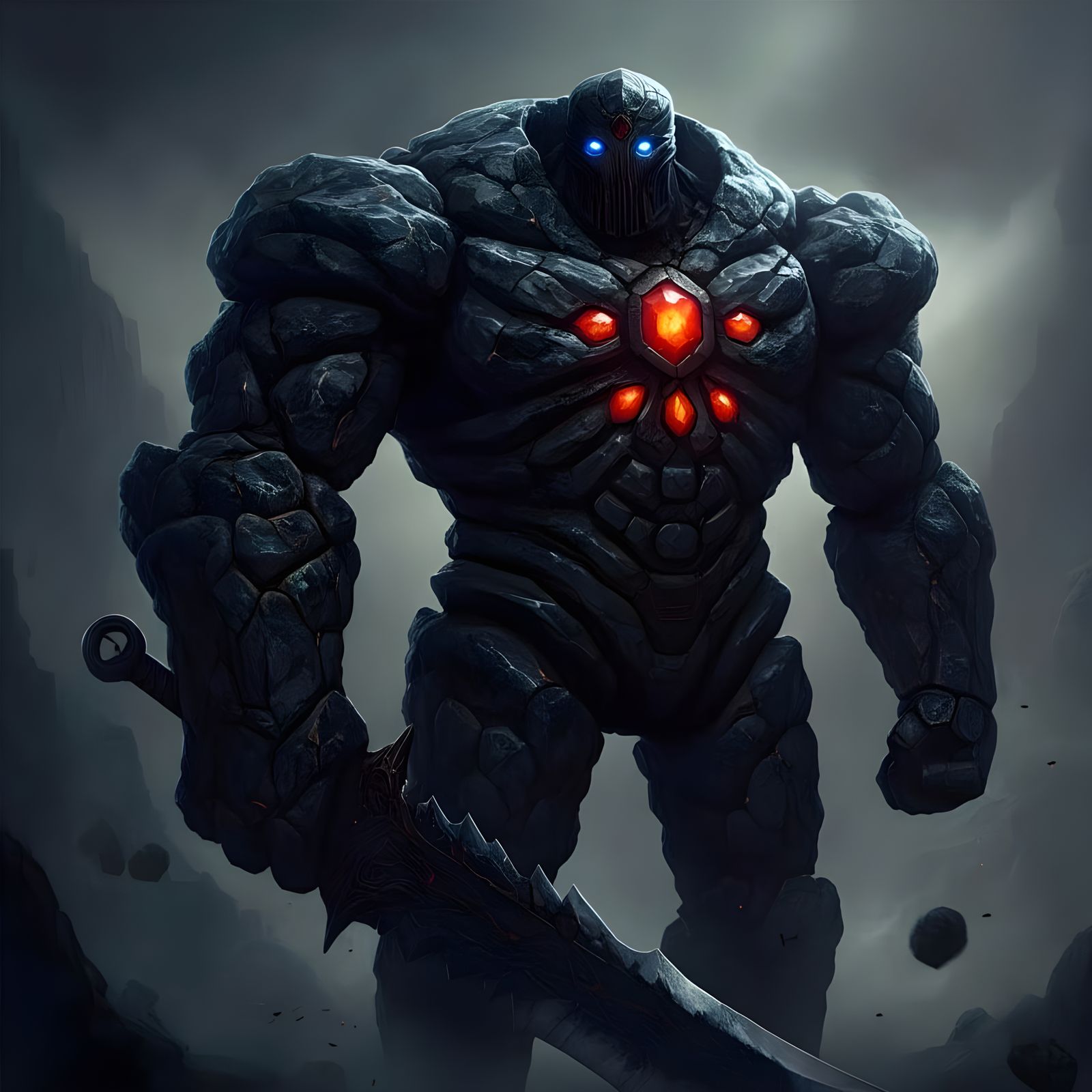 Enormous Obsidian Golem with Diamond Patterns