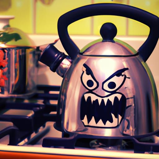 Angry Kettle in Early Disney Cartoon Style