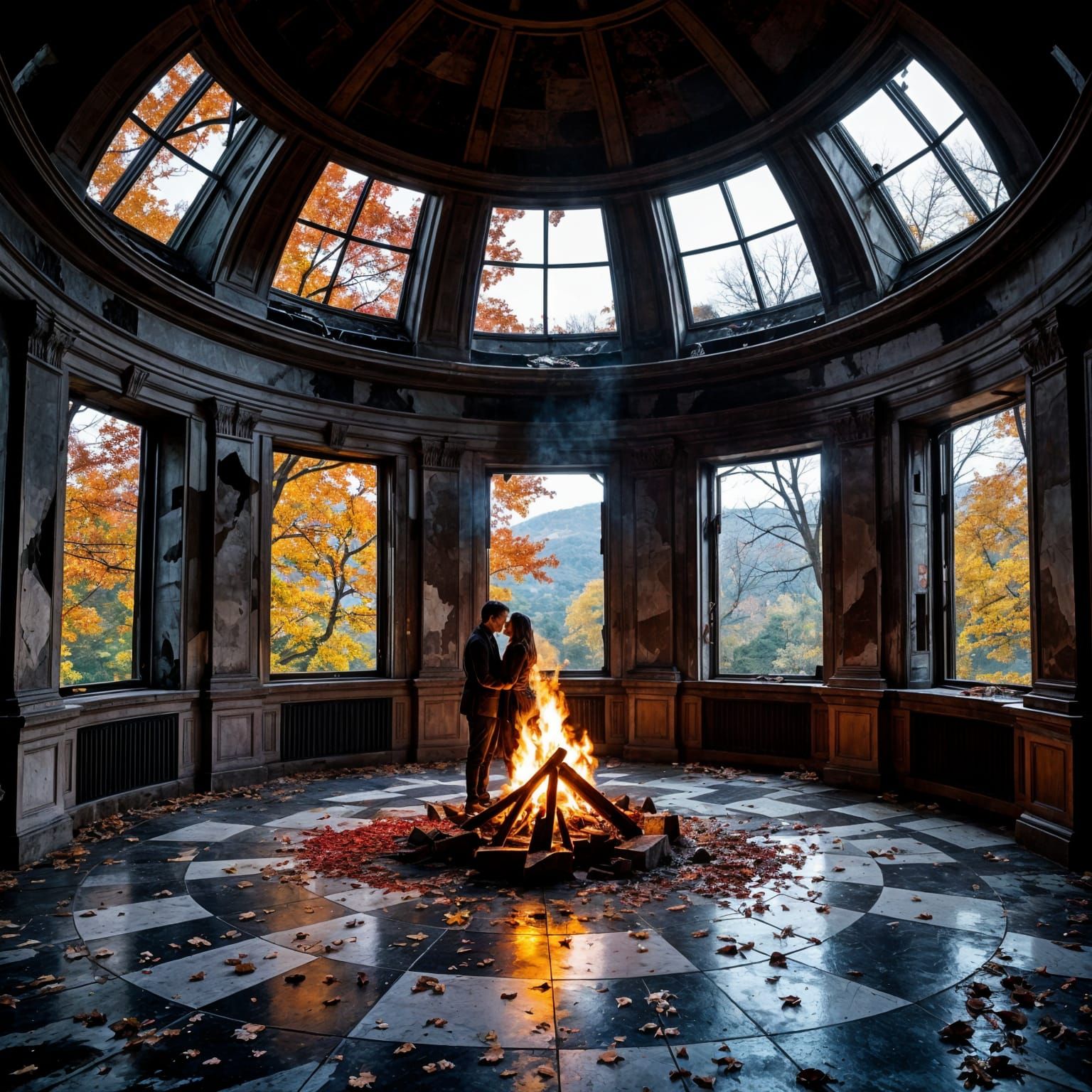 Lovers by Bonfire Under Observatory Dome