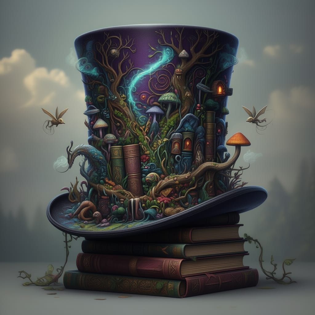 Fantasy Forest Top Hat Made of Books