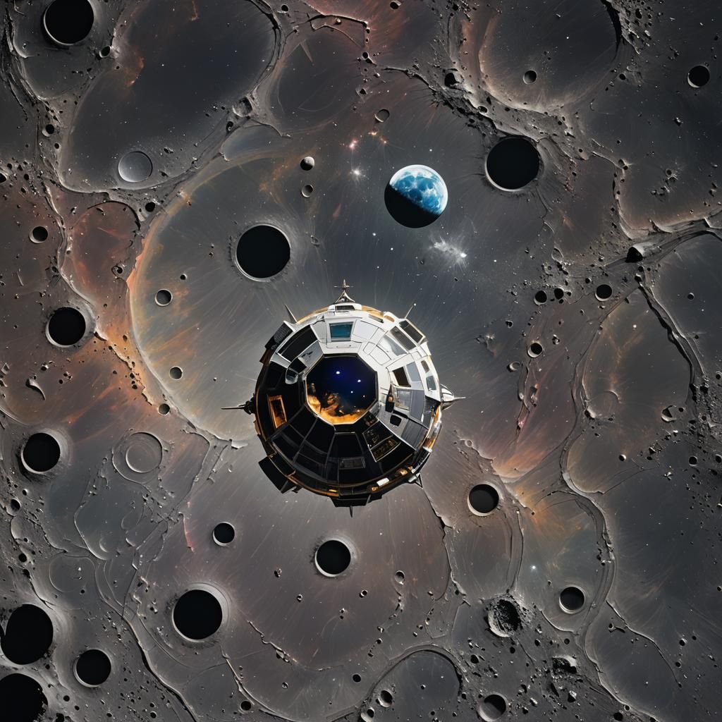 Hyperrealistic Moon Module Spacecraft in Prismatic Colors