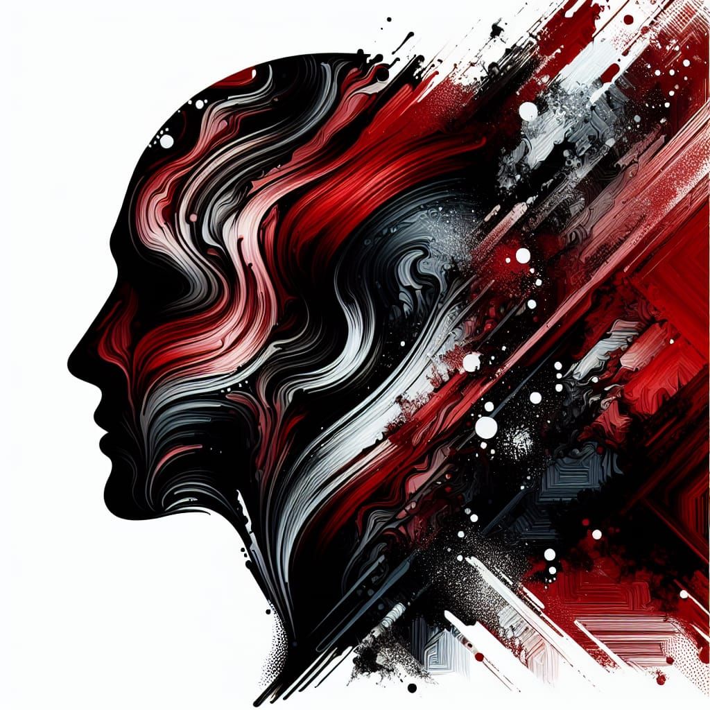 Abstract Profile in Red, Black, and White