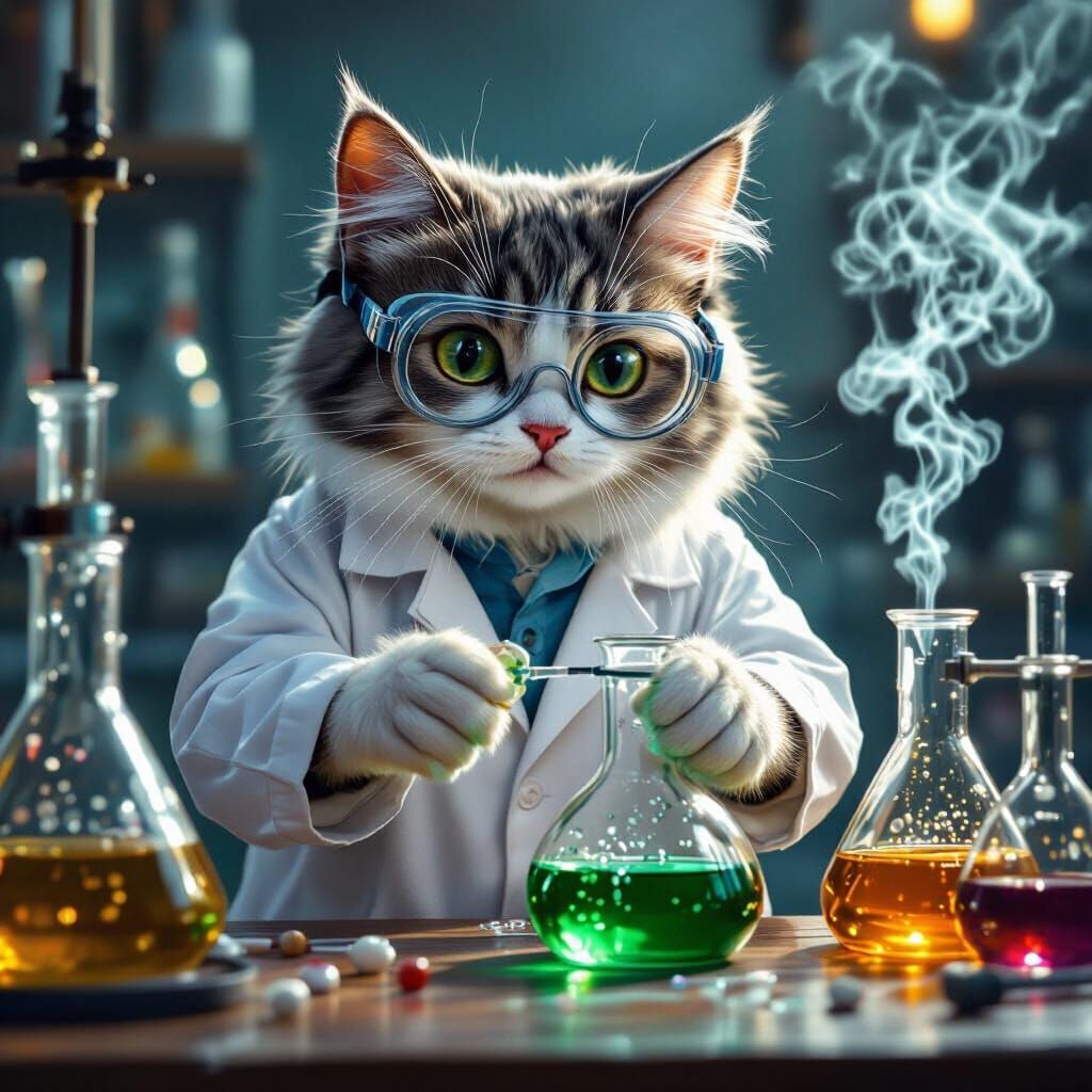 Hyperrealistic Cat Chemist in Lab