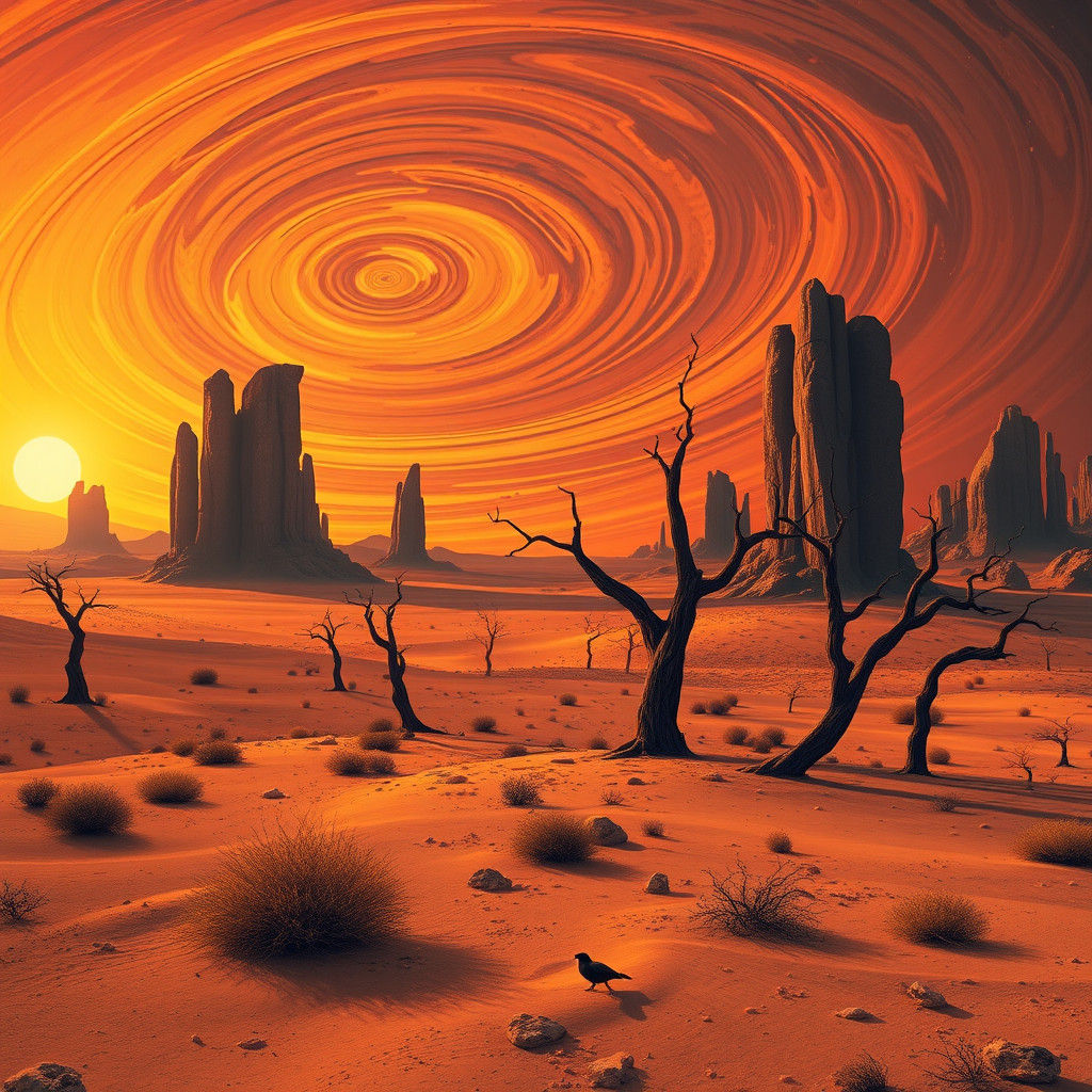 Desert Sunset: Surreal Landscape Painting