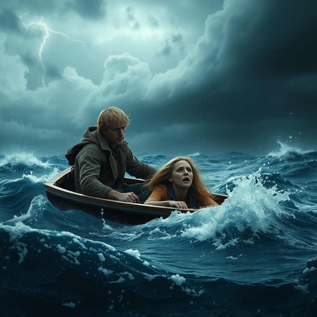 Heroic Rescue in a Stormy Ocean: A Dramatic Fantasy Scene