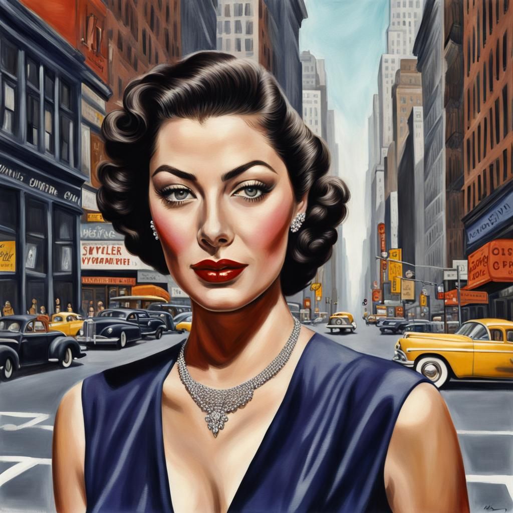 Ava Gardner in 1950s New York: Digital Illustration